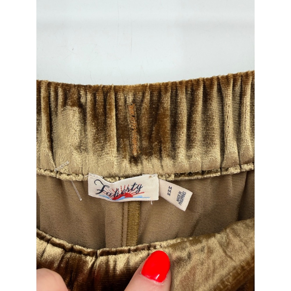 Faherty Genevieve Pants Womens M Breen Gold Silk Velvet Wide Leg Luxe Lounge - Picture 3 of 8